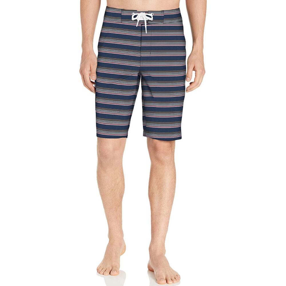NWT Goodthreads Men Navy Blue Striped Swim Board Short Quick Dry Size 34 x 11"